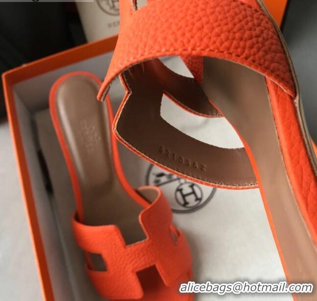 Newest Hermes Oasis Sandal in in Togo Grainy Calfskin With 5cm Heel 040371 Orange 2021