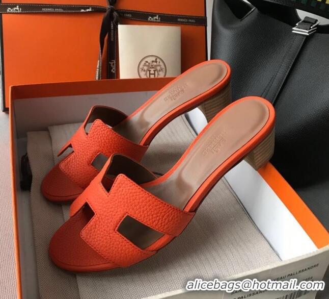 Newest Hermes Oasis Sandal in in Togo Grainy Calfskin With 5cm Heel 040371 Orange 2021