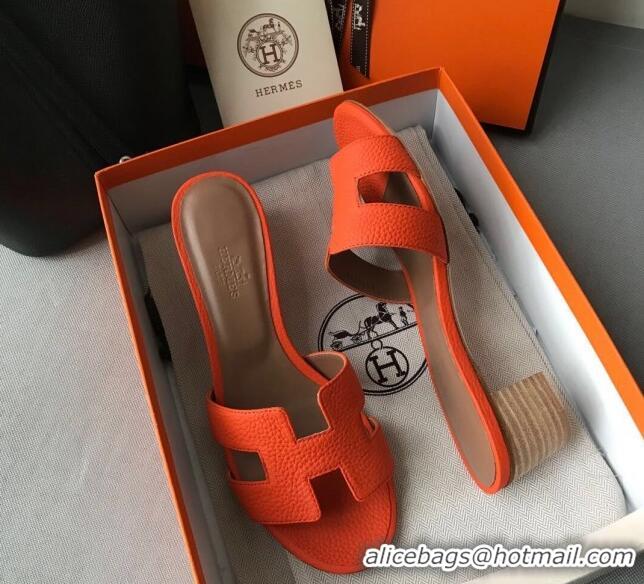 Newest Hermes Oasis Sandal in in Togo Grainy Calfskin With 5cm Heel 040371 Orange 2021