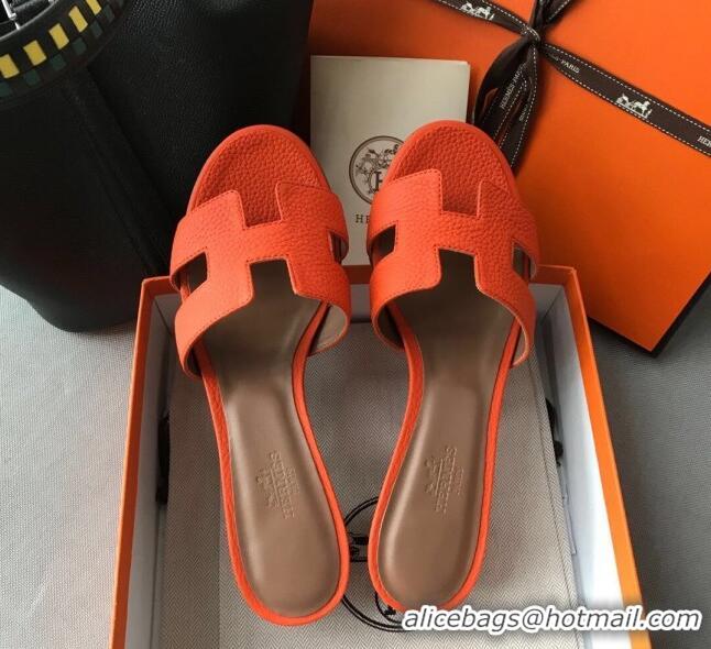 Newest Hermes Oasis Sandal in in Togo Grainy Calfskin With 5cm Heel 040371 Orange 2021