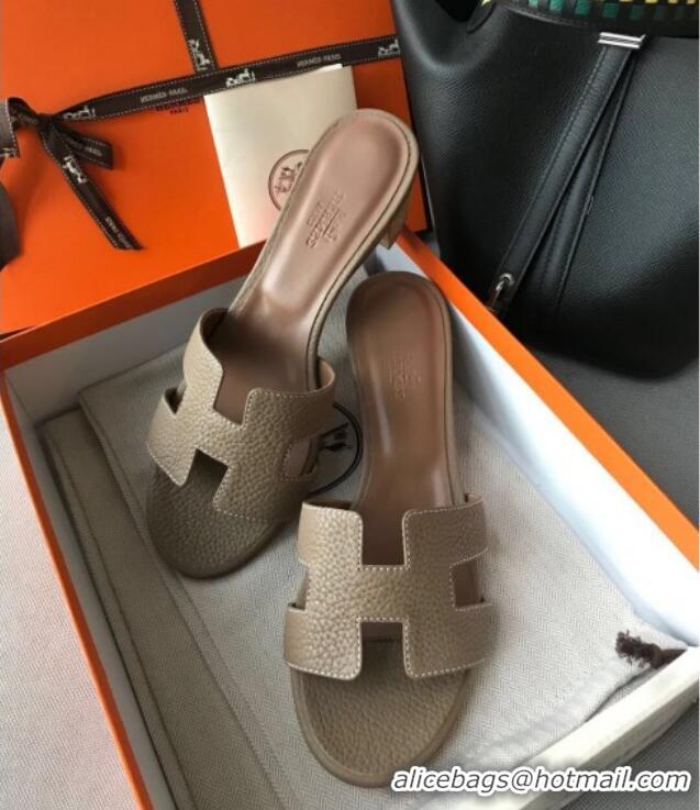 Best Quality Hermes Oasis Sandal in in Togo Grainy Calfskin With 5cm Heel 040371 Grey 2021