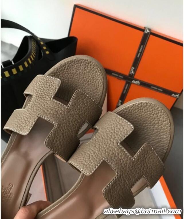 Best Quality Hermes Oasis Sandal in in Togo Grainy Calfskin With 5cm Heel 040371 Grey 2021