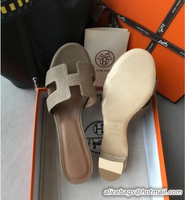 Best Quality Hermes Oasis Sandal in in Togo Grainy Calfskin With 5cm Heel 040371 Grey 2021