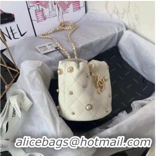 Top Grade Chanel mini drawstring bag AS1077 white