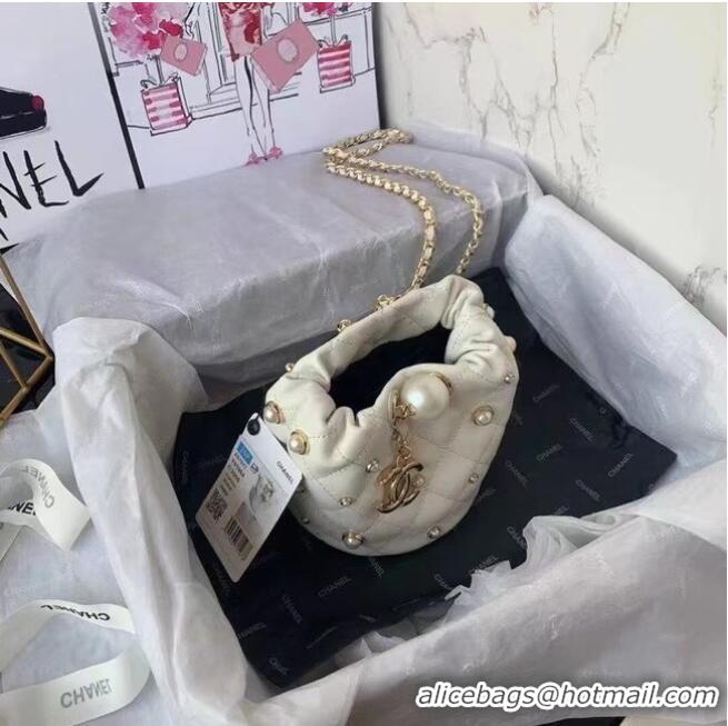 Top Grade Chanel mini drawstring bag AS1077 white