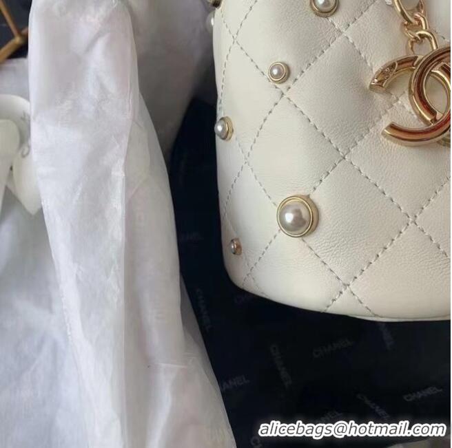 Top Grade Chanel mini drawstring bag AS1077 white