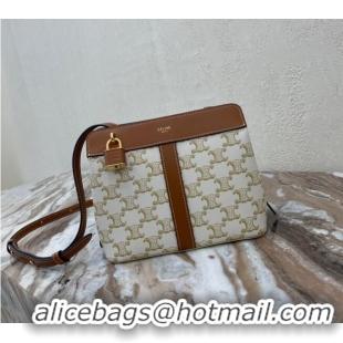 Trendy Design Celine IN TRIOMPHE CANVAS AND CALFSKIN 191992 white