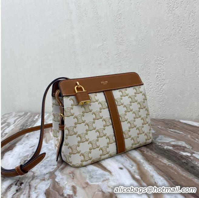 Trendy Design Celine IN TRIOMPHE CANVAS AND CALFSKIN 191992 white