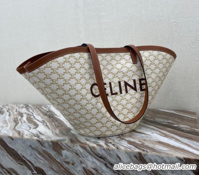 Best Price Celine MEDIUM COUFFIN BAG IN TRIOMPHE CANVAS CELINE PRINT 196262 WHITE