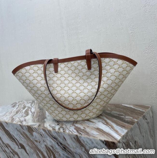 Best Price Celine MEDIUM COUFFIN BAG IN TRIOMPHE CANVAS CELINE PRINT 196262 WHITE