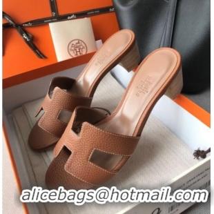 Good Product Hermes Oasis Sandal in in Togo Grainy Calfskin With 5cm Heel 040371 Brown 2021