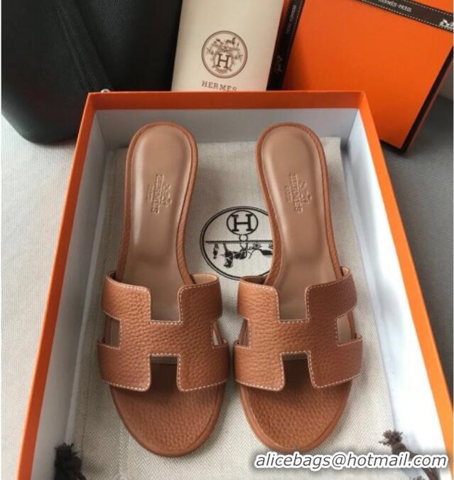 Good Product Hermes Oasis Sandal in in Togo Grainy Calfskin With 5cm Heel 040371 Brown 2021