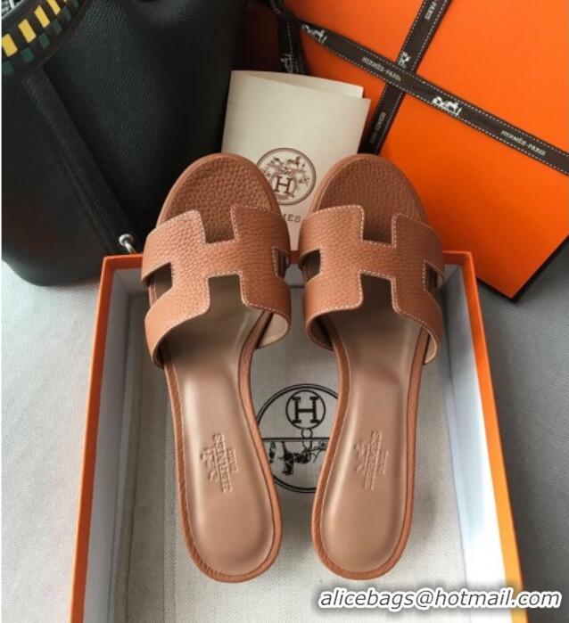 Good Product Hermes Oasis Sandal in in Togo Grainy Calfskin With 5cm Heel 040371 Brown 2021