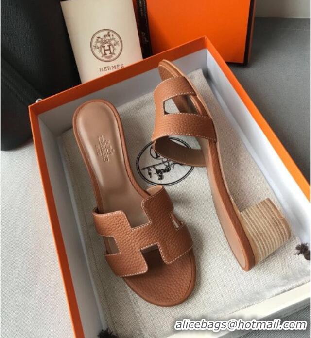 Good Product Hermes Oasis Sandal in in Togo Grainy Calfskin With 5cm Heel 040371 Brown 2021