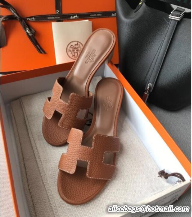 Good Product Hermes Oasis Sandal in in Togo Grainy Calfskin With 5cm Heel 040371 Brown 2021