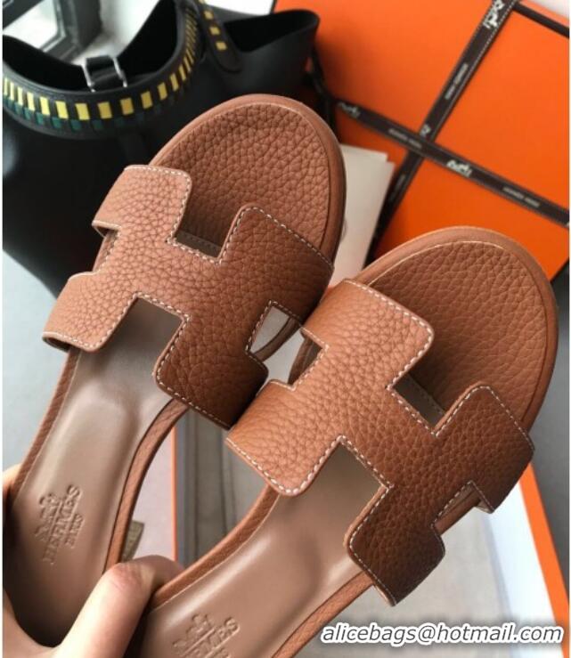 Good Product Hermes Oasis Sandal in in Togo Grainy Calfskin With 5cm Heel 040371 Brown 2021