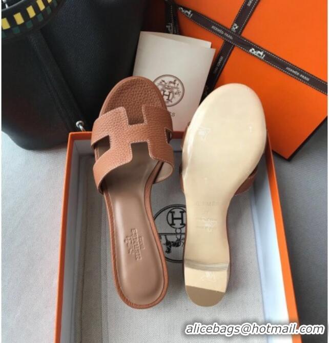 Good Product Hermes Oasis Sandal in in Togo Grainy Calfskin With 5cm Heel 040371 Brown 2021