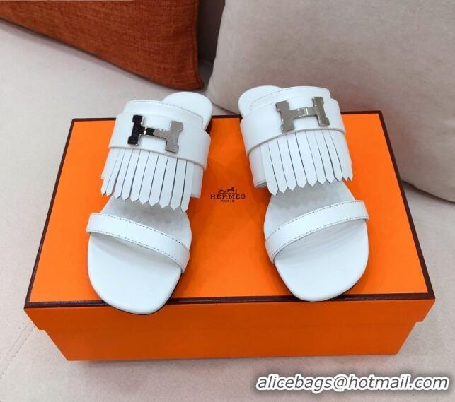 New Design Hermes Coralia Fringe Flat Sandals 040961 White 2021