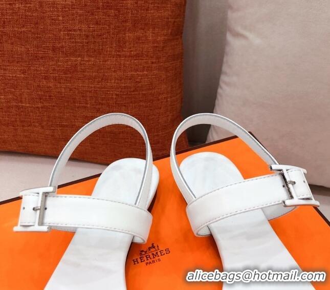 Fashion Hermes Cristal H Buckle Flat Sandals 040964 White