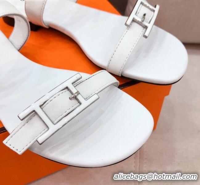 Fashion Hermes Cristal H Buckle Flat Sandals 040964 White