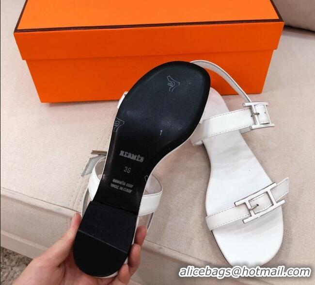 Fashion Hermes Cristal H Buckle Flat Sandals 040964 White