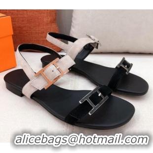 Well Crafted Hermes Cristal H Buckle Flat Sandals 040964 Grey/Black