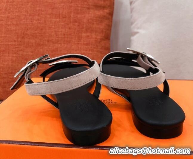 Well Crafted Hermes Cristal H Buckle Flat Sandals 040964 Grey/Black