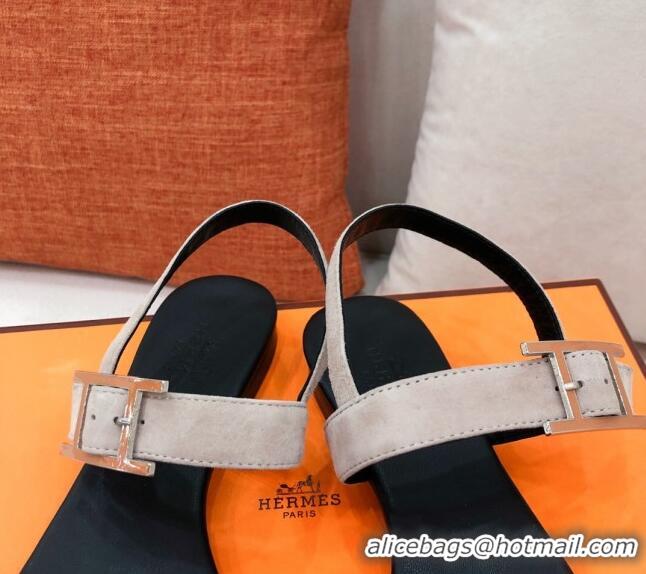 Well Crafted Hermes Cristal H Buckle Flat Sandals 040964 Grey/Black