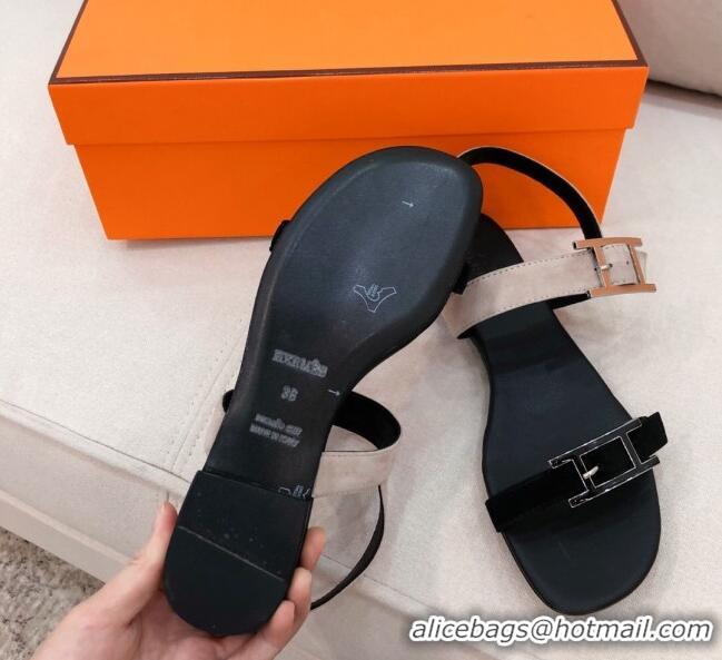 Well Crafted Hermes Cristal H Buckle Flat Sandals 040964 Grey/Black