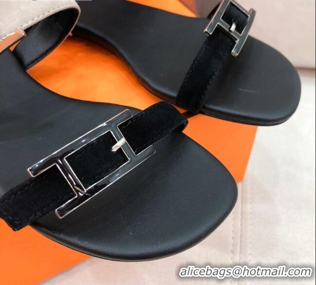 Well Crafted Hermes Cristal H Buckle Flat Sandals 040964 Grey/Black