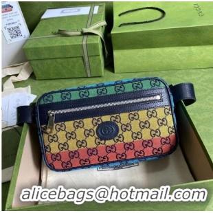 Discount Gucci diagonal matelasse GG canvas Belt Bag 658657 green yellowred pink