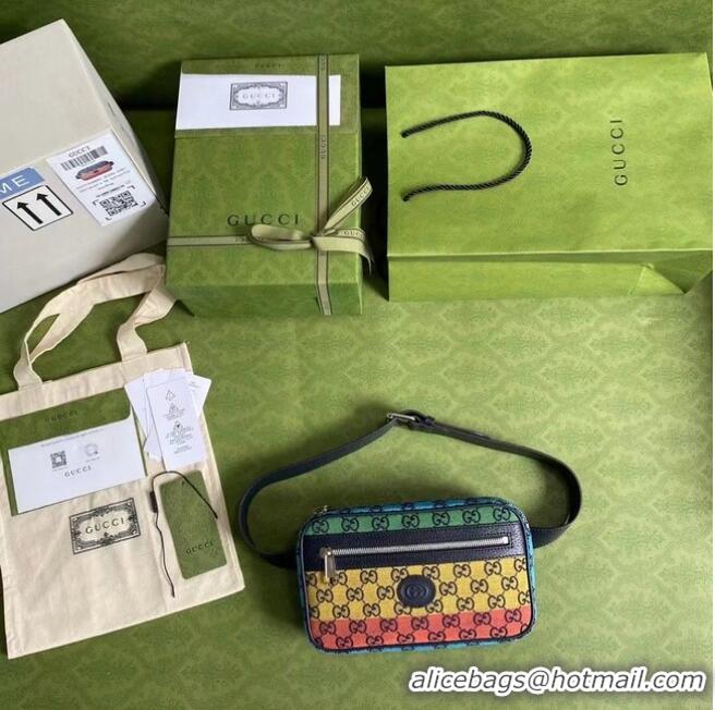 Discount Gucci diagonal matelasse GG canvas Belt Bag 658657 green yellowred pink