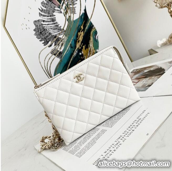 Inexpensive Chanel Grained Calfskin Clutch Bag 81050 White