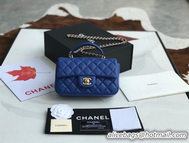 Famous Brand CHANEL mini flap bag with top handle AS2431 Blue