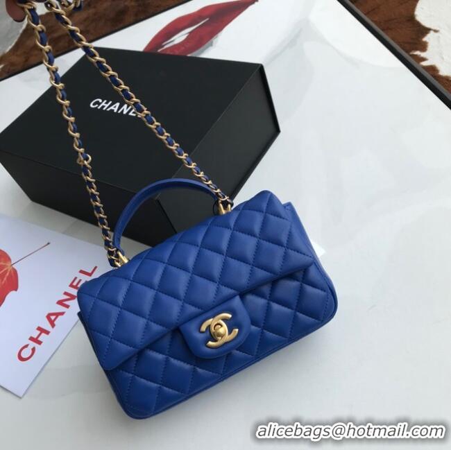 Famous Brand CHANEL mini flap bag with top handle AS2431 Blue