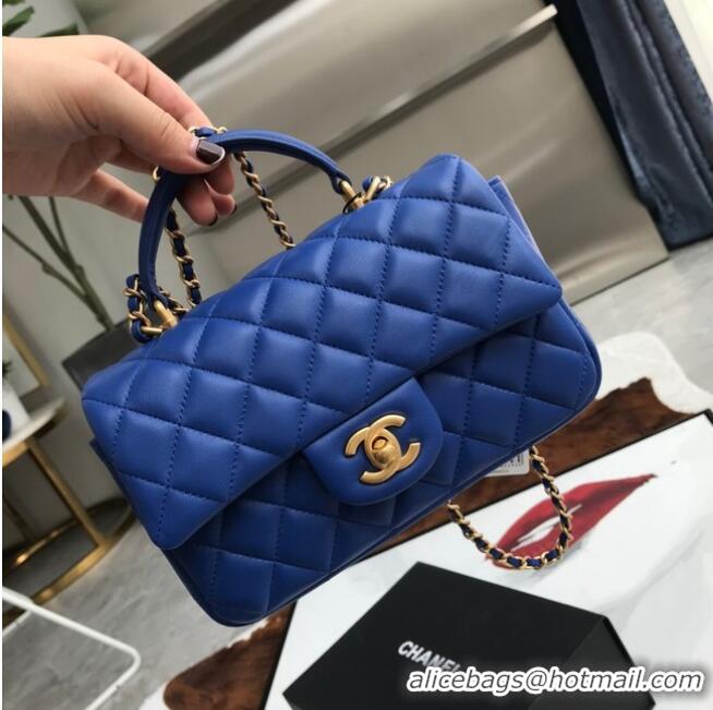 Famous Brand CHANEL mini flap bag with top handle AS2431 Blue