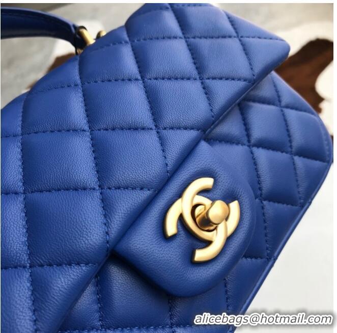 Famous Brand CHANEL mini flap bag with top handle AS2431 Blue