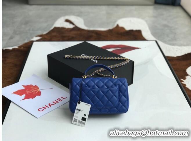 Famous Brand CHANEL mini flap bag with top handle AS2431 Blue