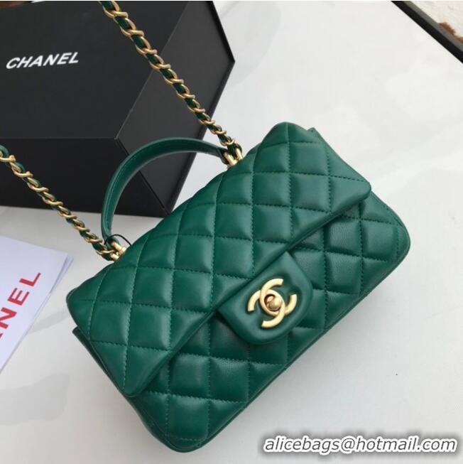 Trendy Design CHANEL mini flap bag with top handle AS2431 Green