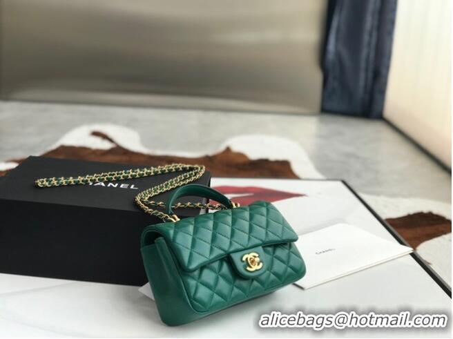 Trendy Design CHANEL mini flap bag with top handle AS2431 Green