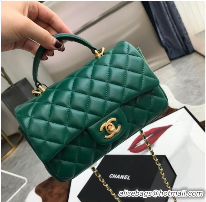 Trendy Design CHANEL mini flap bag with top handle AS2431 Green