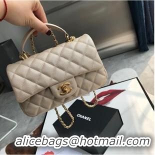 Grade Quality CHANEL mini flap bag with top handle AS2431 Apricot