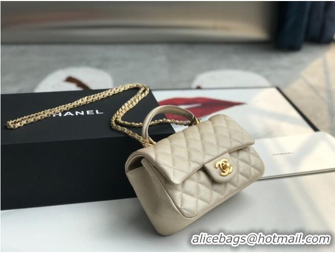 Grade Quality CHANEL mini flap bag with top handle AS2431 Apricot