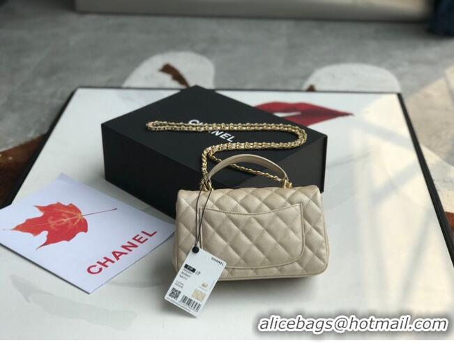 Grade Quality CHANEL mini flap bag with top handle AS2431 Apricot