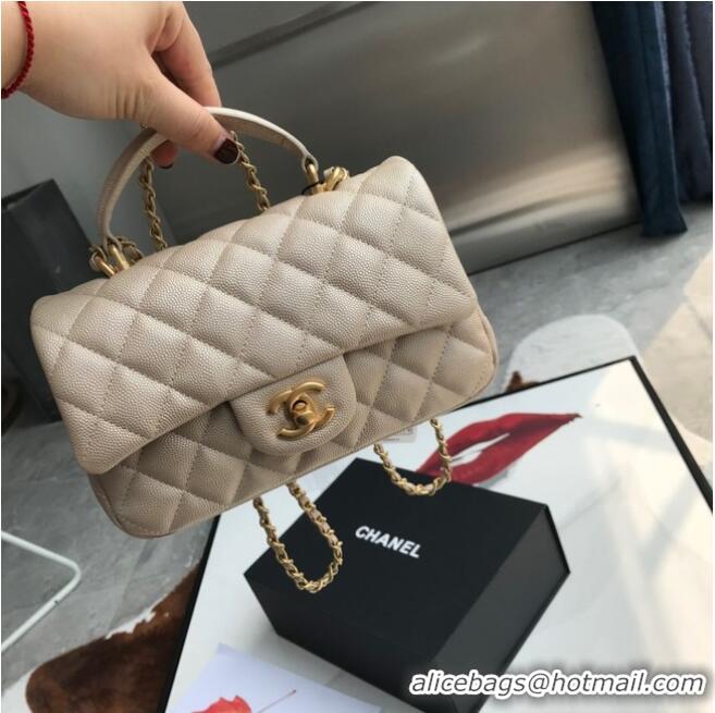 Grade Quality CHANEL mini flap bag with top handle AS2431 Apricot