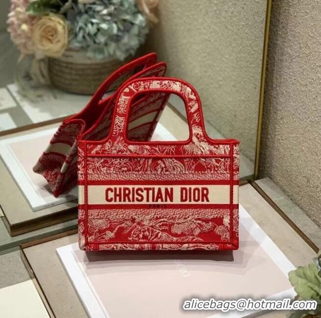 Luxury Cheap MINI DIOR BOOK TOTE Embroidery S5475Z Red