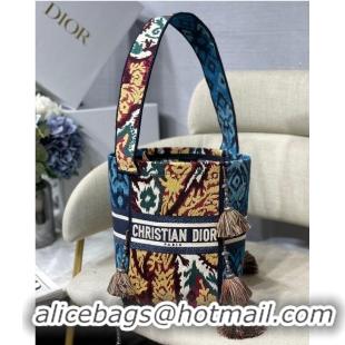 Buy Discount Dior Bubble Maple Leaf Embroidered Bucket Bag M6006 Blue