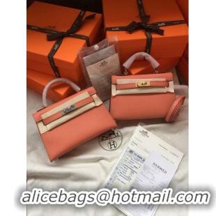 Famous Brand Hermes Kelly 19cm Shoulder Bags Epsom Leather KL19 pink