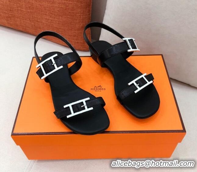 Well Crafted Hermes Cristal H Buckle Flat Sandals 040966 Black 2021