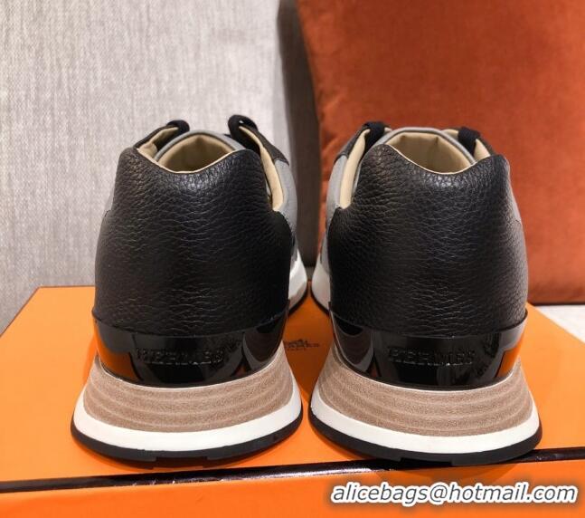 Top Design Hermes Avantage Leather Sneakers 040969 Black/Grey